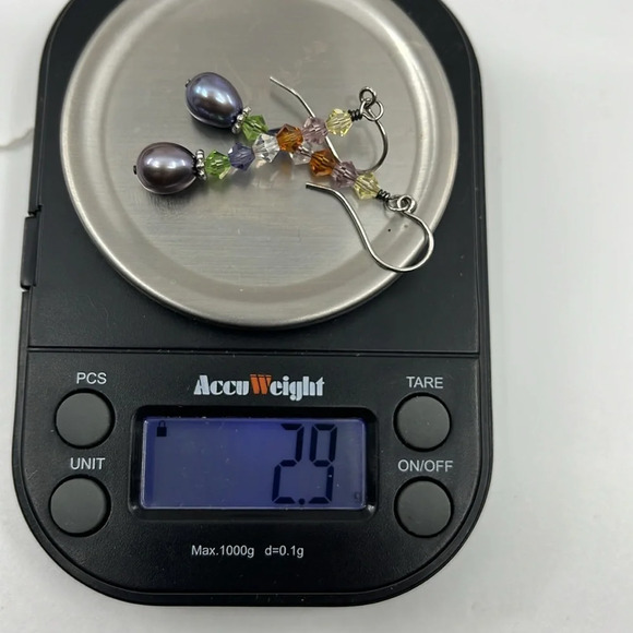 Multi-stone Swarovski Crystals and Silver Pearl 925 Drop Earrings - Picture 13 of 13